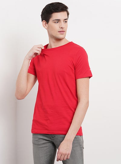 Buy Round Neck Plain T-Shirt Red in Saudi Arabia