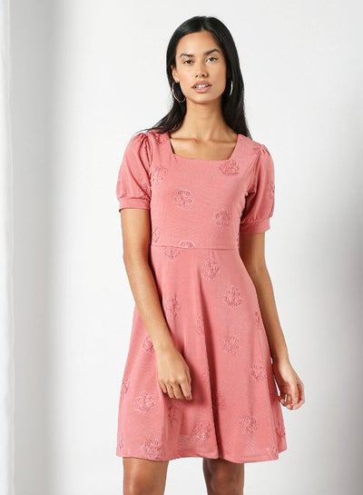 Buy Square Neck Mini Dress Pink in Saudi Arabia