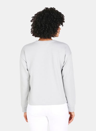 Buy Slogan Print Crew Neck Crop Sweatshirt Grey in UAE