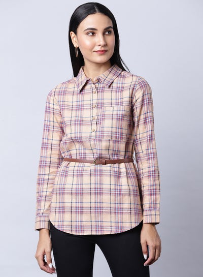 Buy Long Sleeve Checkered Tunic Multicolour in UAE