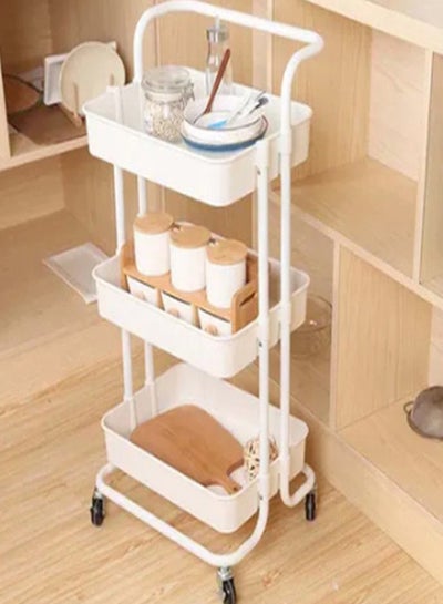 Buy 3-Tier Trolley Storage Cart With Wheels White 43x36x87cm in Saudi Arabia