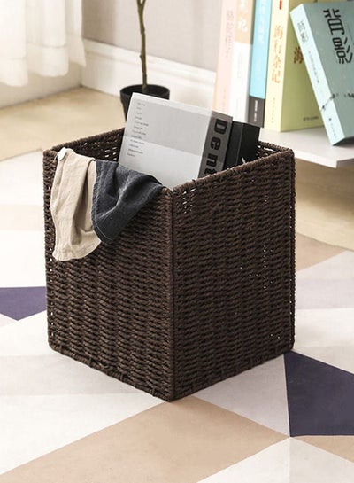 Buy Foldable Wooden Square Samantha Utility Laundry Basket Brown 30x30x30cm in UAE