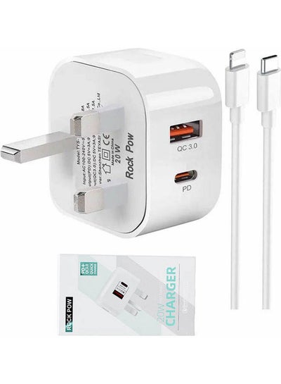 Buy 20W USB Type C Fast Charger PD 3.0 Power Adapter Wall with 1m Type C Lightning Cable for iPhone 12/12 Pro/12 mini/12 Pro Max/11 Pro Max SE 2020 X XR XS 8 iPad etc White in Saudi Arabia