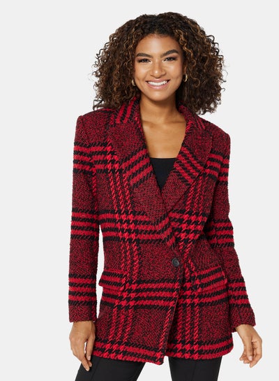Buy Tweed Longline Long Sleeve Blazer Red in Saudi Arabia