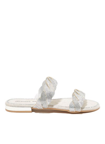 Buy Rhinestone Embellished Flat Sandals Silver in Saudi Arabia