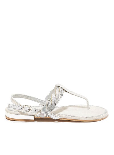 Buy Rhinestone Embellished T-Bar Flat Sandals Silver in Saudi Arabia