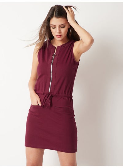 Buy Tough Times Belted Dress Maroon/Red in Saudi Arabia