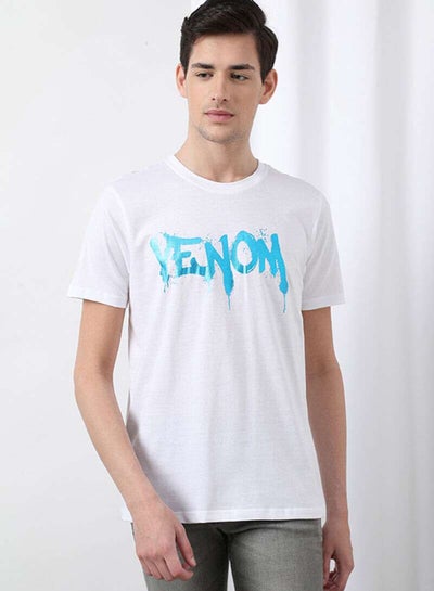 Buy Venom Printed Round Neck Regular Fit T-Shirt Snow White in Saudi Arabia