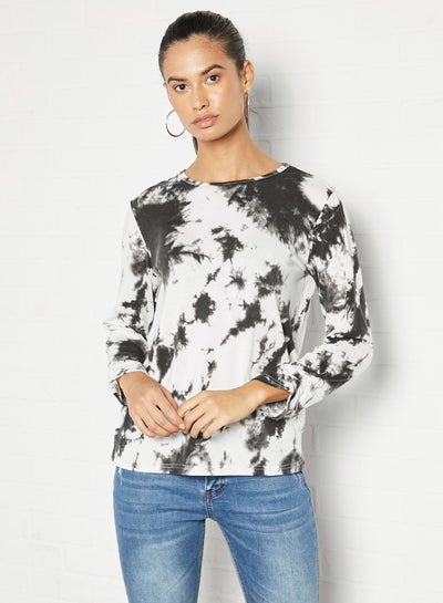 Buy Dyed Pattern Long Sleeve Casual T-Shirt Off White Printed in UAE