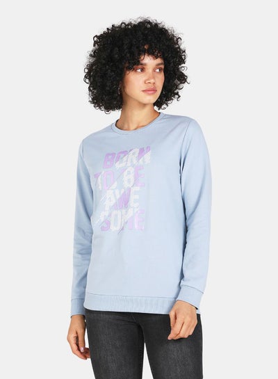 Buy Crew Neck Casual Printed Sweatshirt Blue Fog in Saudi Arabia