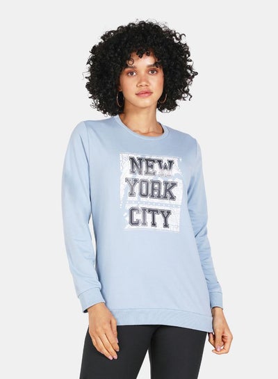 Buy Crew Neck Casual Printed Sweatshirt Blue Fog in Saudi Arabia