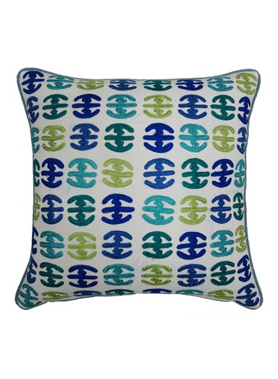 Buy Decorative Cushion - 100% Cotton Cover Microfiber Infill - Embroidery Bedroom Or Living Room Decoration White/Ocean Blue/Green 45 x 45cm in Saudi Arabia