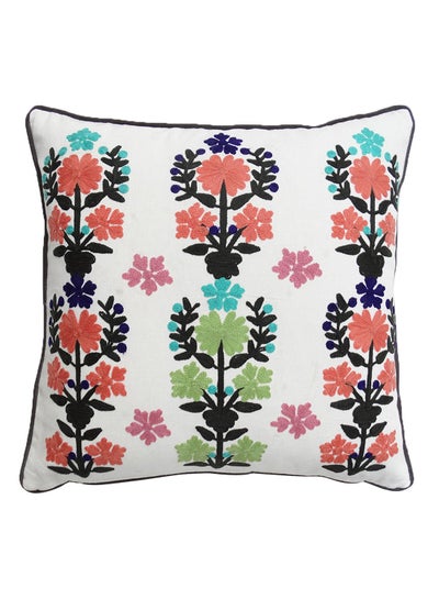 Buy Decorative Cushion - 100% Cotton Cover Microfiber Infill - Embroidery Bedroom Or Living Room Decoration White/Pink/Black 45 x 45cm in Saudi Arabia