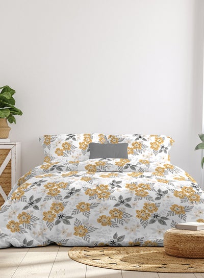 اشتري Comforter Set With Pillow Cover 50X75 Cm, Comforter 260X240 Cm - For King Size Mattress - 100% Cotton Percale - Sleep Well Lightweight And Warm Bed Linen Cotton White/Gold/Grey في الامارات