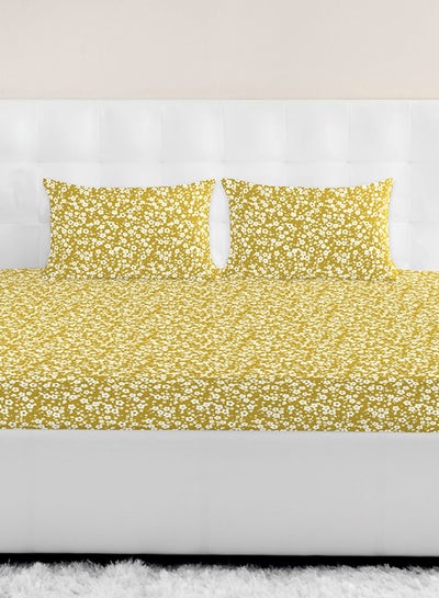 اشتري Fitted Bedsheet Set Single Size High Quality 100% Cotton Percale 144 TC Light Weight Everyday Use 1 Bed Sheet And 2 Pillow Cases Printed Chintz Gold Cotton Chintz Gold في الامارات