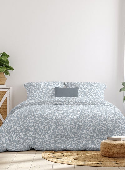 Buy Comforter Set For King Size Mattress - All Season Everyday Use Bedding Set - 100% Cotton Percale Cotton Slate Blue 240x200 cm + Pillowcases 50x75cm in UAE