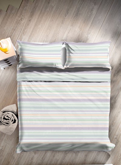 Buy Duvet Cover Set- With 1 Duvet Cover 160X200 Cm And 2 Pillow Cover 50X75 Cm - For Twin Size Mattress - Striped Purple/Green 100% Cotton Percale 144 Thread Count Cotton Striped Purple/Green Twin in Saudi Arabia