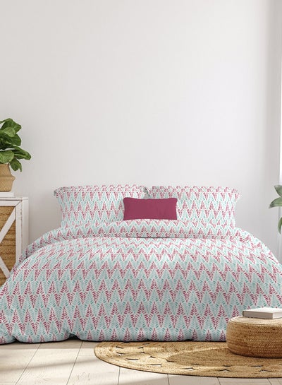 Buy Comforter Set With Pillow Cover 50X75 Cm, Comforter 200X240 Cm - For Queen Size Mattress - 100% Cotton Percale/Chevron Leaf - Sleep Well Lightweight And Warm Bed Linen Cotton Blue/Pink in UAE