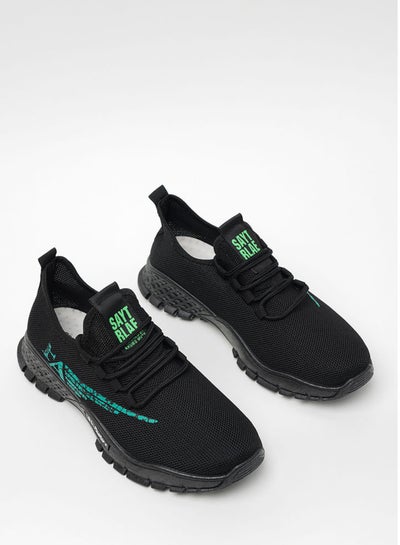 اشتري Men's Lace-Up Low Top Sneakers Black/Green في الامارات