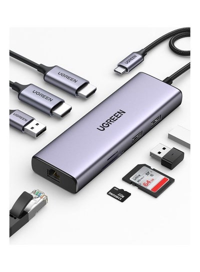 اشتري موزع USB C من 9 في 1 4K بتردد 60Hz مزدوج HDMI من تايب سي مع HDMI مزدوج وشحن PD و2 USB3.0 وUSB 2.0 وقارئ بطاقات SD/TF وRJ45 ايثرنت لماك بوك برو/اير وديل واتش بي والمزيد في السعودية