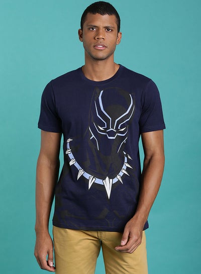 Buy Crew Neck Regular Fit Graphic Printed T-Shirt Navy/Black in Egypt
