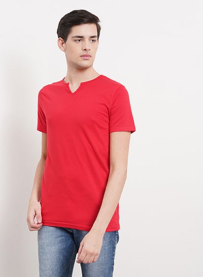 Buy Casual Henley Neck T-Shirt Red in Egypt