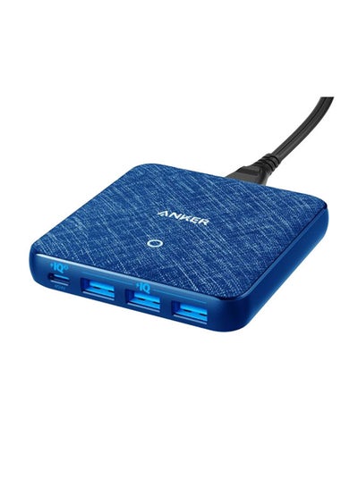 Buy Power Port Atom III Slim (Four Ports) High-Speed 65W Charger with USB C and USB A Ports Blue in Saudi Arabia