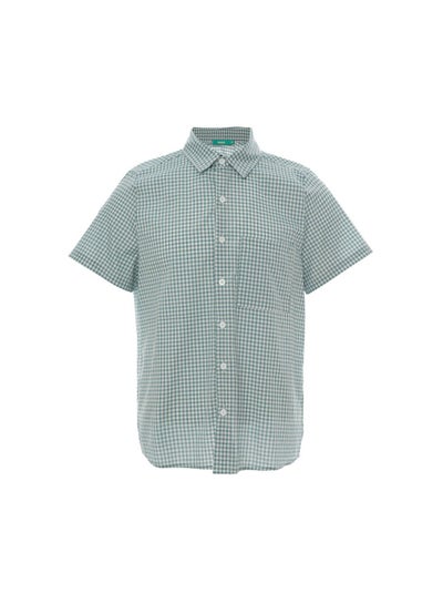 Buy Checkered Front Button Short Sleeve Shirt Checkered Green in UAE