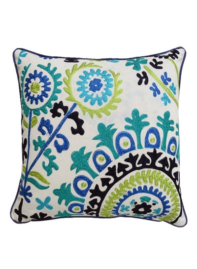 Buy Decorative Cushion - 100% Cotton Cover Microfiber Infill - Embroidery Bedroom Or Living Room Decoration White/Blue/Black 45 x 45cm in Saudi Arabia