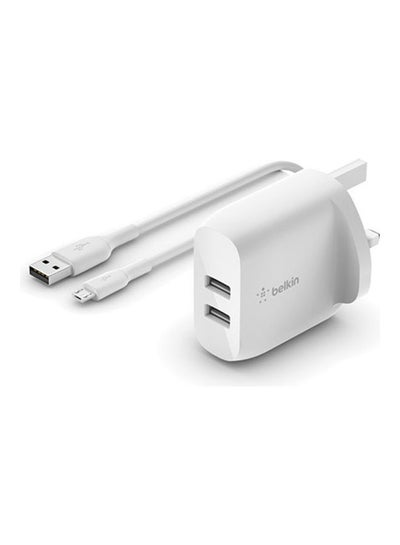 Buy Boost Charge Dual Usb-A Wall Charger 24W + 1M A To Micro-Usb Cable White in UAE