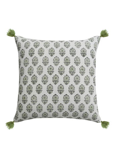 Buy Decorative Cushion - 100% Cotton Cover Microfiber Infill Bedroom Or Living Room Decoration White/Green 45 x 45cm in UAE