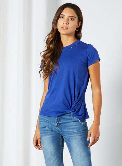 Buy Knot Detail Studded T-Shirt Royal Blue in UAE