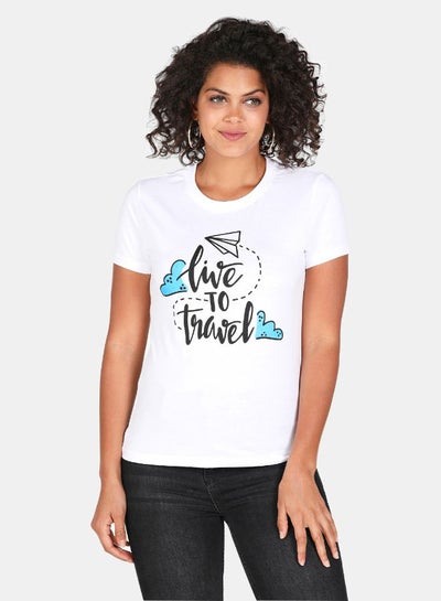 Buy Printed Round Neck Casual T-Shirt White in UAE