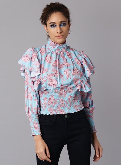 Buy Floral Printed Top blue multicolor in Saudi Arabia