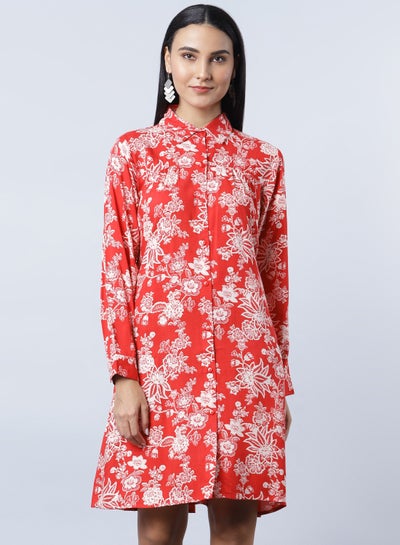 Buy Long Sleeve Shirt Dress Floral in UAE