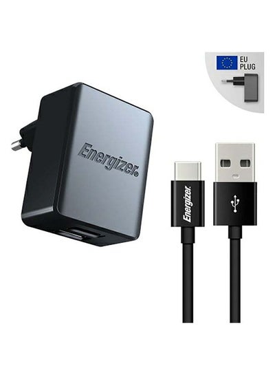 Buy ENERGIZER WALL CHARGER 3.4A 2USB + USB-C2.0 Cable BLACK Black in Egypt