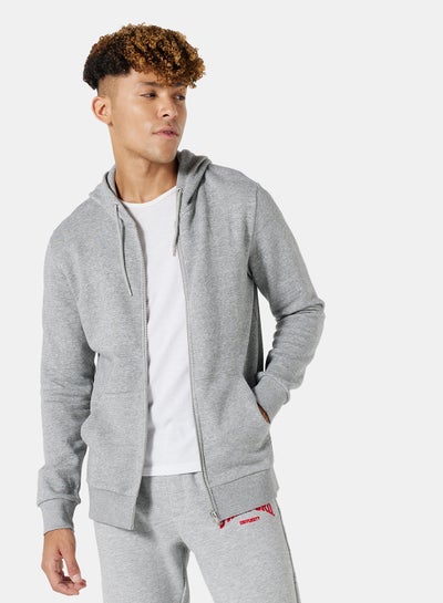 Buy Basic Hooded Jacket Light Grey Melange in UAE