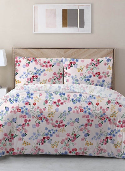 Buy 3-Piece Comforter Set - 100% Cotton Queen Size All Season Everyday Use Bedding Set 1 Comforter 220x230 cm + 2 Pillowcase 50x75 cm Cotton White/Red/Blue in UAE