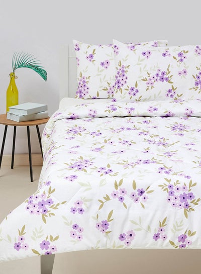 اشتري Comforter Set Queen Size All Season Everyday Use Bedding Set 100% Cotton 3 Pieces 1 Comforter 2 Pillow Covers  White/Lilac Purple Cotton White/Lilac Purple في الامارات