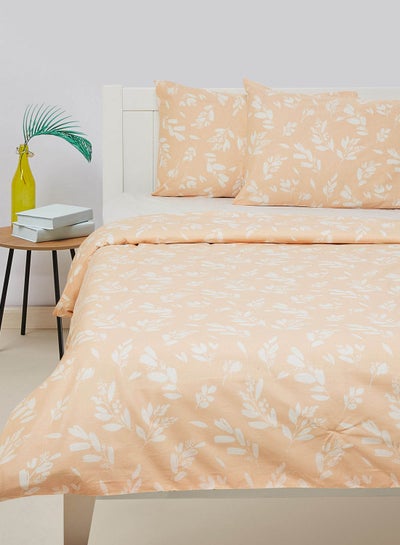 Buy Duvet Cover Set - With 1 Duvet Cover And 2 Pillow Cover 50X75 Cm - For Queen Size Mattress - 100% Cotton 144 Thread Count Cotton Peach/White 200X200cm in UAE