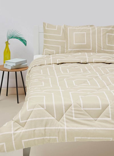 اشتري Comforter Set King Size All Season Everyday Use Bedding Set 100% Cotton 3 Pieces 1 Comforter 2 Pillow Covers  Beige Geometric Cotton Beige Geometric في الامارات