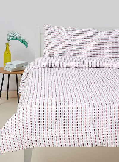 اشتري Comforter Set Queen Size All Season Everyday Use Bedding Set 100% Cotton 3 Pieces 1 Comforter 2 Pillow Covers  White/Red Cotton White/Red في الامارات