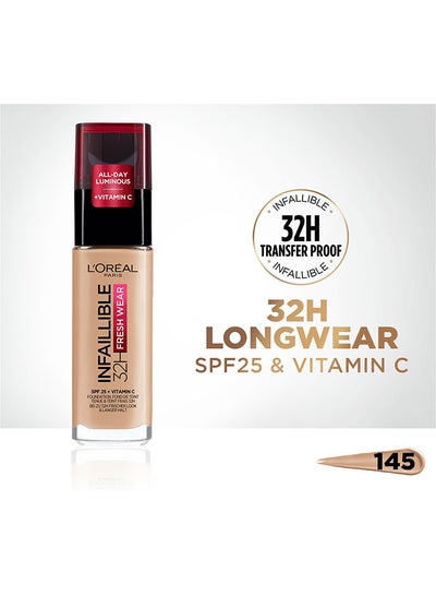 Buy Infaillible 32H Fresh Wear Foundation 145 Beige Rose -Spf 25 + Vitamin C Rose Beige in Egypt