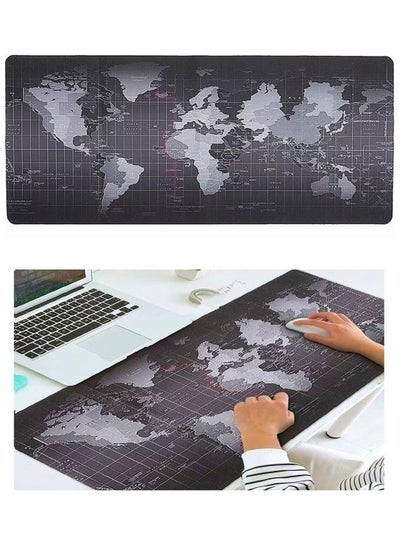 Buy World Map Mouse Pad Large Gaming Mouse Pad Non-Slip Rubber Waterproof Desktop Mat Suitable for Keyboard Computer Laptop Gamers 70x30cm Grey/Black in UAE