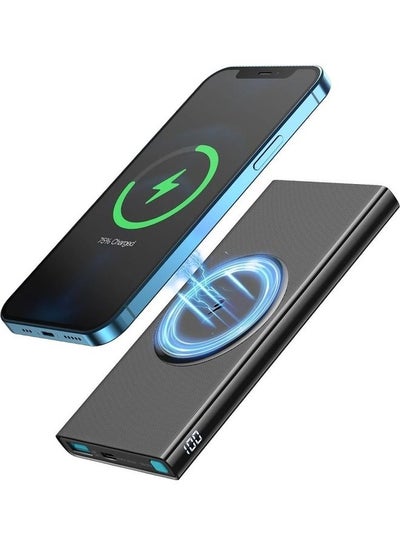 Buy 10000.0 mAh JR-W010 22.5W Ultra-thin Digital Display Magnetic Suction Wireless Charging Power Bank Black in UAE