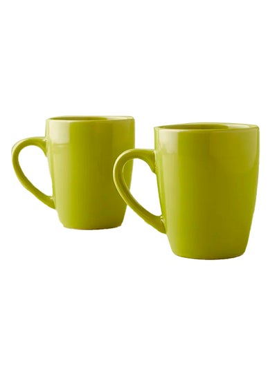 Buy 2 Piece Stoneware Mug Set - Made Of Stoneware - Coffee Mug Set For Cappuccino, Latte, Expresso, Tea - Heat Resistant Handles - Mug - A Cup Of Coffee - Coffee Mug - Green Mustard 12 OZ or 350ml in UAE