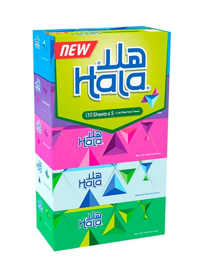 Buy Facial Tissue Assorted, 2 Ply, 130 Sheets, Pack Of 5 Multicolour in UAE