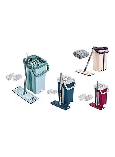 اشتري Flat Squeeze Cleaning Mop And Bucket With 2 Types Washable Reusable Microfiber Multicolour 255x300x400mm في مصر