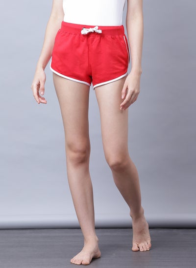 Buy Mid-Rise Knitted Shorts True Red in UAE