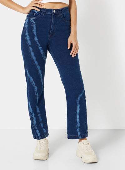 Buy Tie-Dye Straight Jeans Blue in UAE